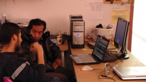 A citizen journalist is trained to edit audio interview material with a People's Production House program.  Credit: Courtesy of People's Production House.