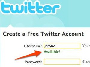 When you create your account, Twitter will immediately tell you whether your preferred username is available.]