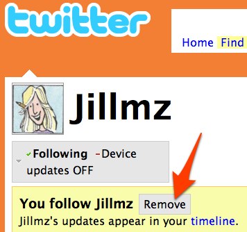To stop following someone (cease getting their updates), go to their personal page and click where it says “following” (in the gray box under their username). Then click “remove.”